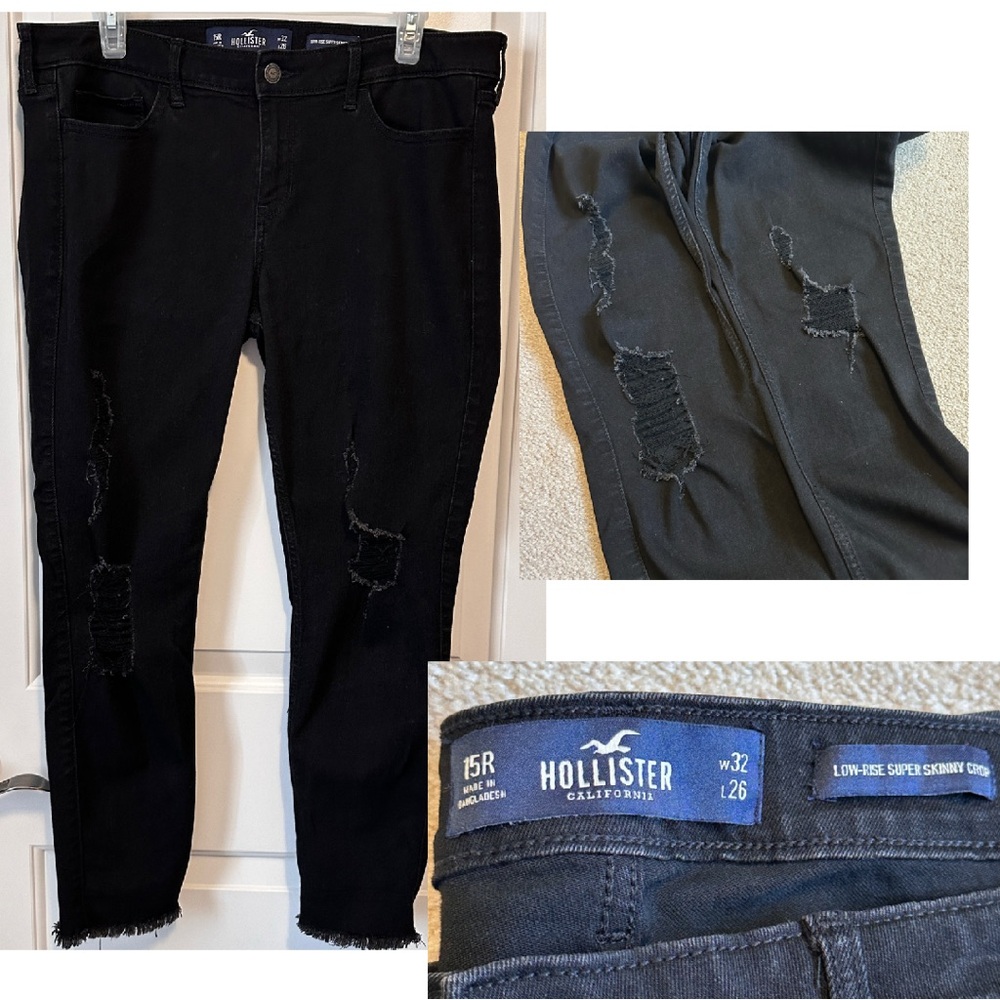 Hollister Low-Rise Skinny Crop Black Jeans - size 32” / 15R